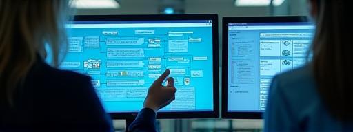 Consultants analyzing process flowcharts